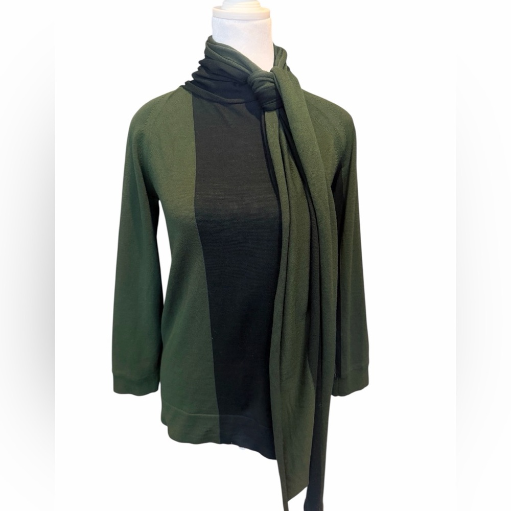 Chloe Olive/Black Colorblock‎ Scarf Wrap Sweater Wool Blend Size 0